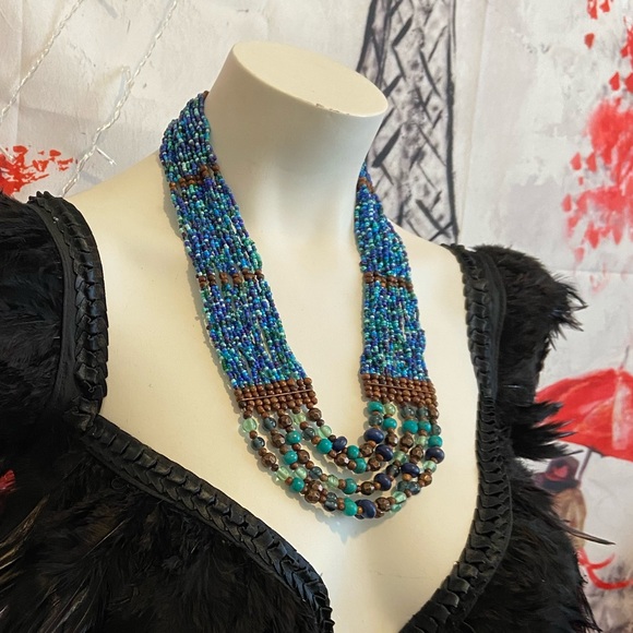 Jewelry - Beautiful Blues Browns Multi-Layered Collar Style Necklace